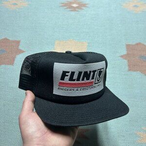 Vintage trucker hat mesh cap Flint riggers erectors Michigan new era black 80s